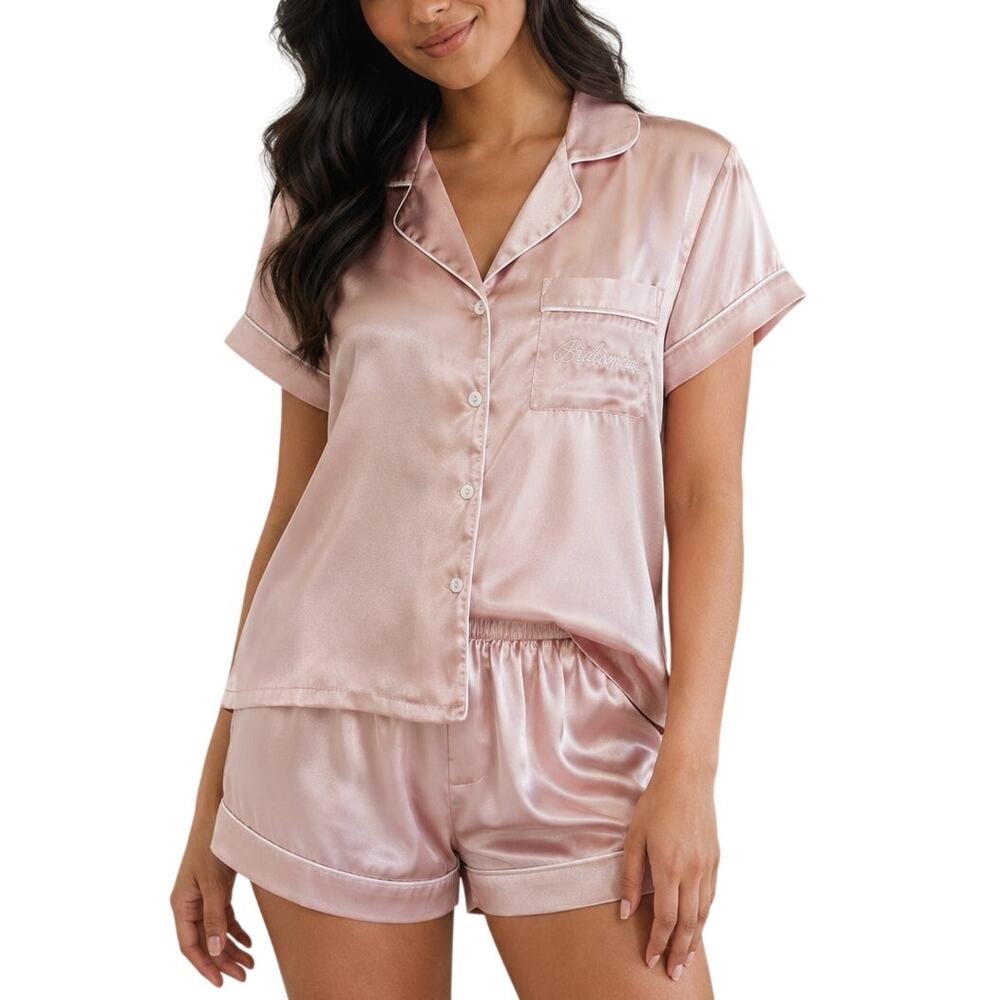 In Bloom by Jonquil Bridesmaid Satin Pajama Set Dusty Rose Small